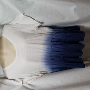Cato. NWOT. White/Blue Ombre; Short Sleeves; Gather Tiers Top.  Size 22/24W